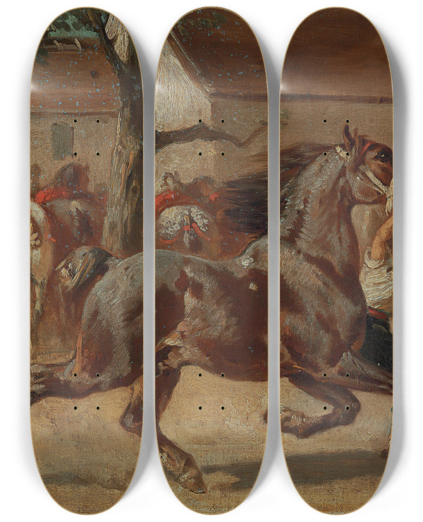 Triptych art skateboard deck of Rosa Bonheur Trotting A Horse by Rosa Bonheur (1822-1899)