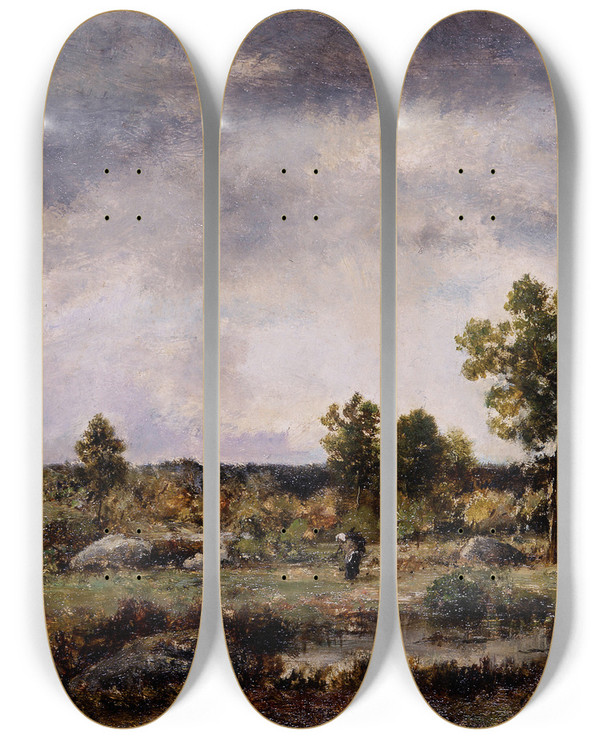 Triptych art skateboard deck of Narcissevirgile Diaz De La Pea Clearing In The Forest by Narcisse-Virgile Diaz de La Pea (1808-1876)