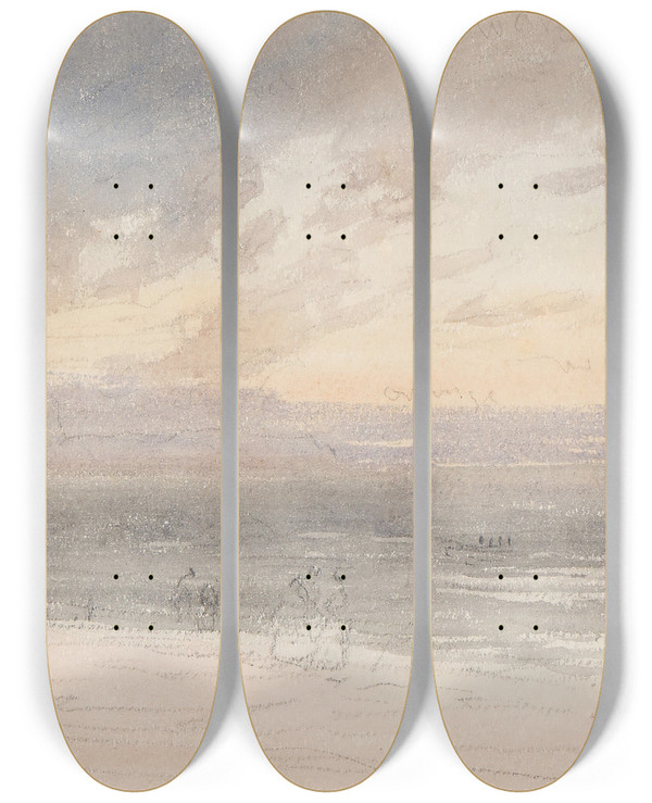Triptych art skateboard deck of David Cox Sunset From The Shore by David Cox (1783-1859)