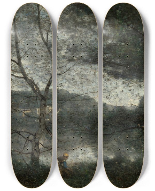 Triptych art skateboard deck of Jeanbaptistecamille Corot Villedavray_2 by Jean-Baptiste-Camille Corot (1796-1875)