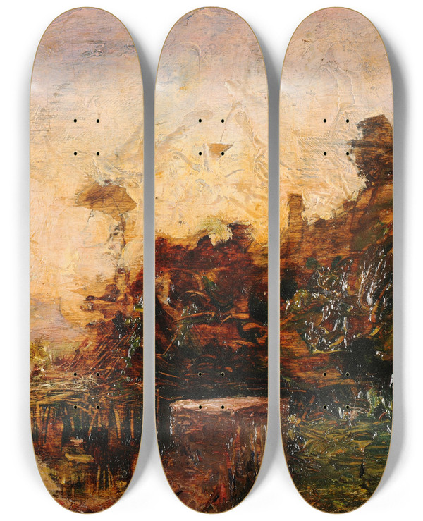 Triptych art skateboard deck of Franoisauguste Ravier Bande De Ltang De Roche by Franois-Auguste Ravier (1814-1895)