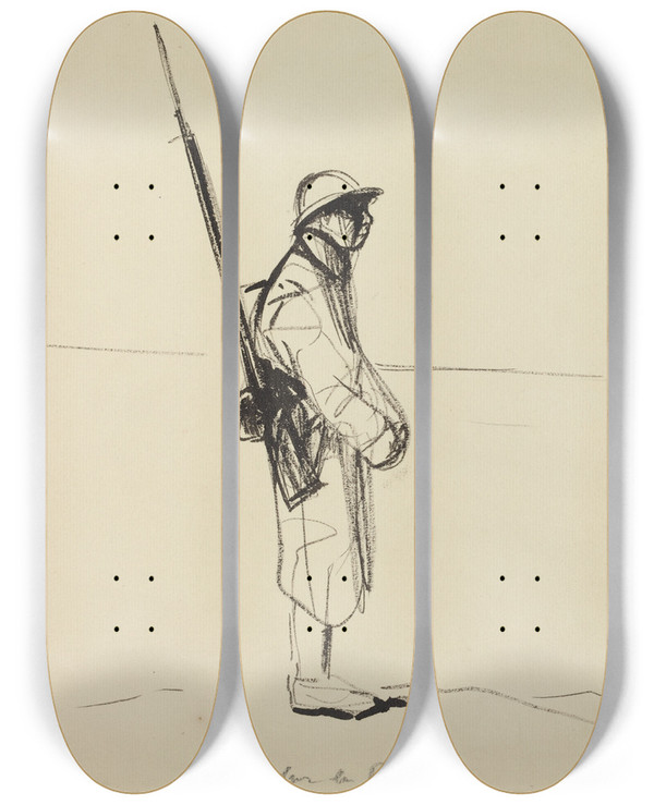 Triptych art skateboard deck of Jeanlouis Forain Sur Le Rhin by Jean Louis Forain (1852-1931)