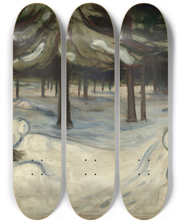 Triptych art skateboard deck of Edvard Munch Winter by Edvard Munch (1863-1944)