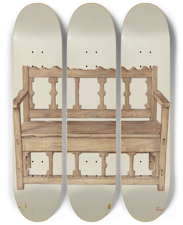 Triptych art skateboard deck of Hal Blakeley Bench_1 by Hal Blakeley