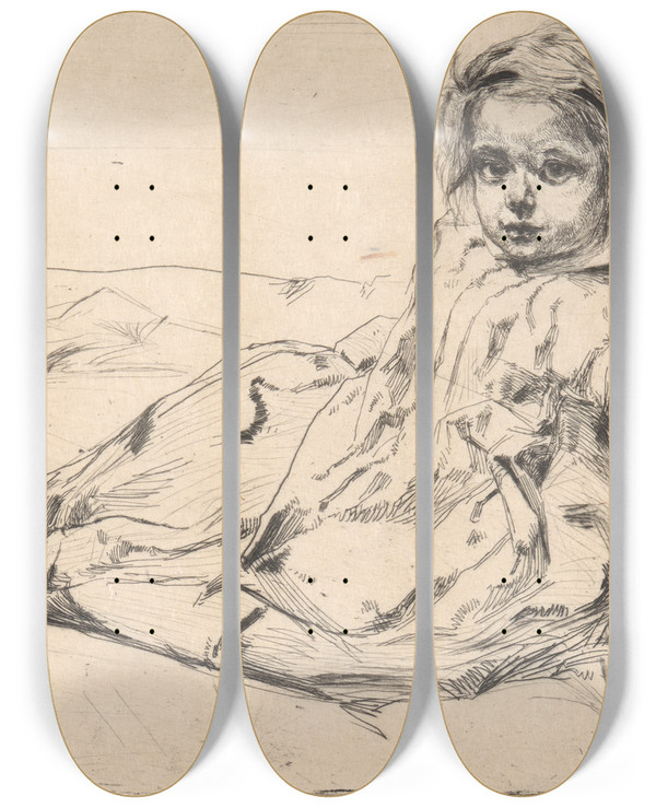 Triptych art skateboard deck of James Abbott Mcneill Whistler Bibi Valentin by James Abbott Mcneill Whistler (1834-1903)