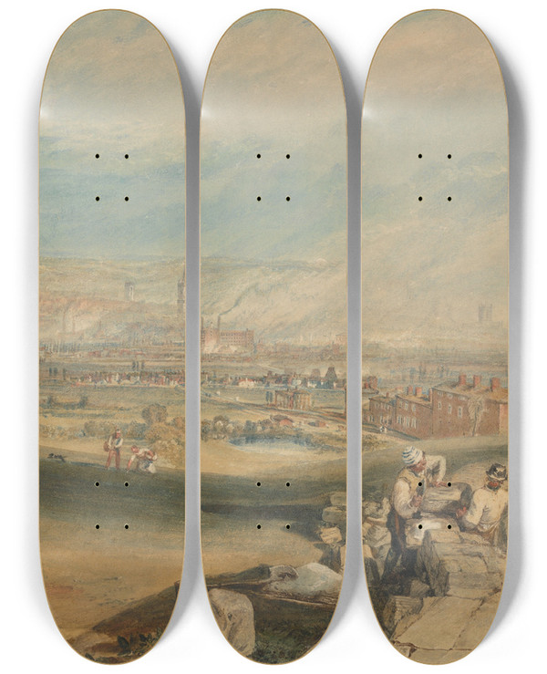 Triptych art skateboard deck of Joseph Mallord William Turner Leeds by Joseph Mallord William Turner (1775-1851)