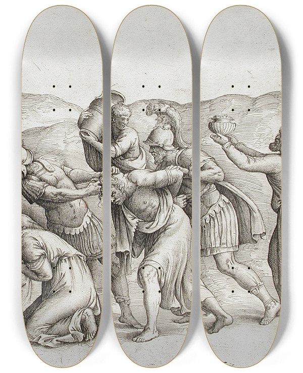 Triptych art skateboard deck of Giovannibattista Franco The Clemency Of Scipio by Giovanni-Battista Franco (1510-1561)