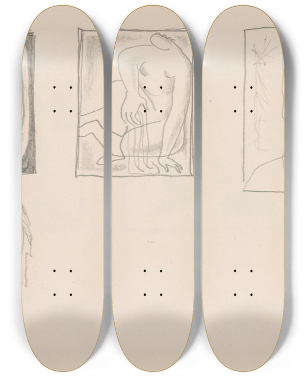 Triptych art skateboard deck of Mikul Galanda Sketchbook_45 by Mikulas Galanda (1895-1938)