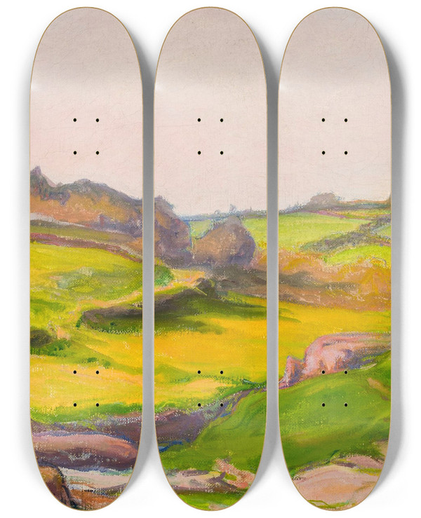 Triptych art skateboard deck of Wadysaw Lewiski Field In Janowiec by Wadysaw lewiski (1854-1918)