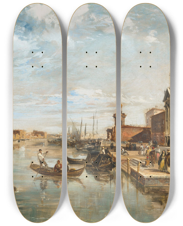 Triptych art skateboard deck of Edward Pritchett The Grand Canal Venice With The Doges Palace The Dogana And Basilica Di Santa Maria Della Salute by Edward Pritchett (1828-1864)