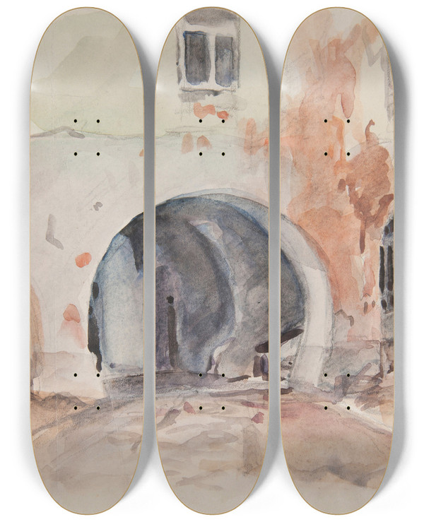 Triptych art skateboard deck of Ivan Ivanec Arkadowe Podcienia Kamienicy by Ivan Ivanec (1893-1946)
