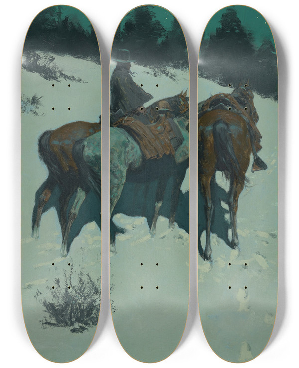 Triptych art skateboard deck of Frederic Remington A Reconnaissance by Frederic Remington (1861-1909)