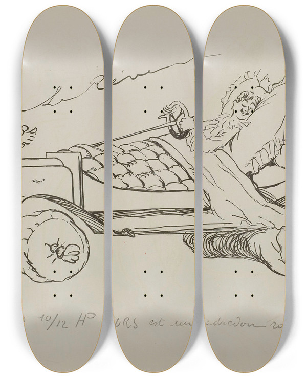 Triptych art skateboard deck of Georges Goursat Sem Le Rve by Georges Goursat (Sem) (1863-1934)