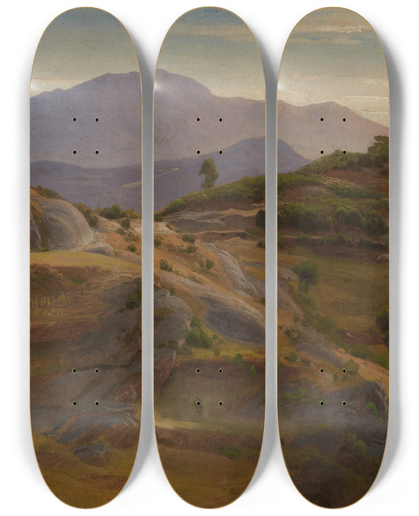 Triptych art skateboard deck of Johann Wilhelm Schirmer Landschaft Bei Civitella by Johann Wilhelm Schirmer (1807-1863)