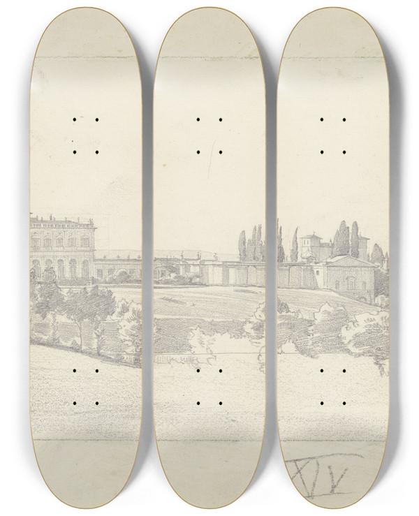 Triptych art skateboard deck of Johann Heinrich Hasselhorst Villa Albani by Johann Heinrich Hasselhorst (1825-1904)