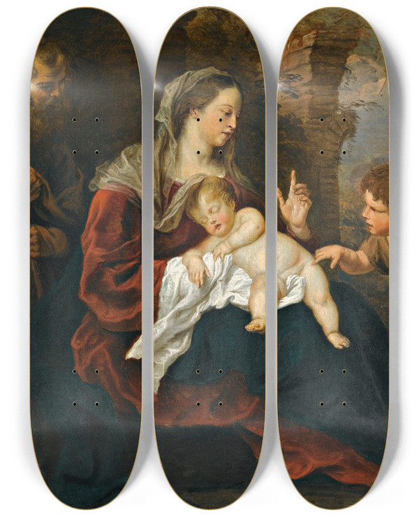 Triptych art skateboard deck of Gerard Seghers The Holy Family With The Infant Saint John The Baptist by Gerard Seghers (1591-1651)