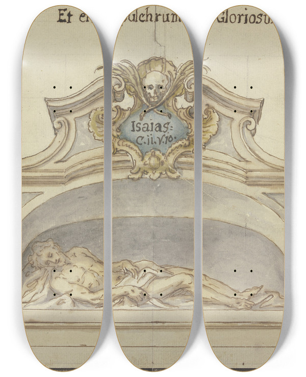 Triptych art skateboard deck of Johann Georg Bergmller Christ In The Tomb by Johann Georg Bergmuller (1688-1762)