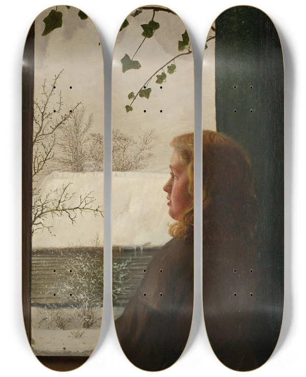 Triptych art skateboard deck of Vilhelm Kyhn Day Dreams by Vilhelm Kyhn (1819-1903)