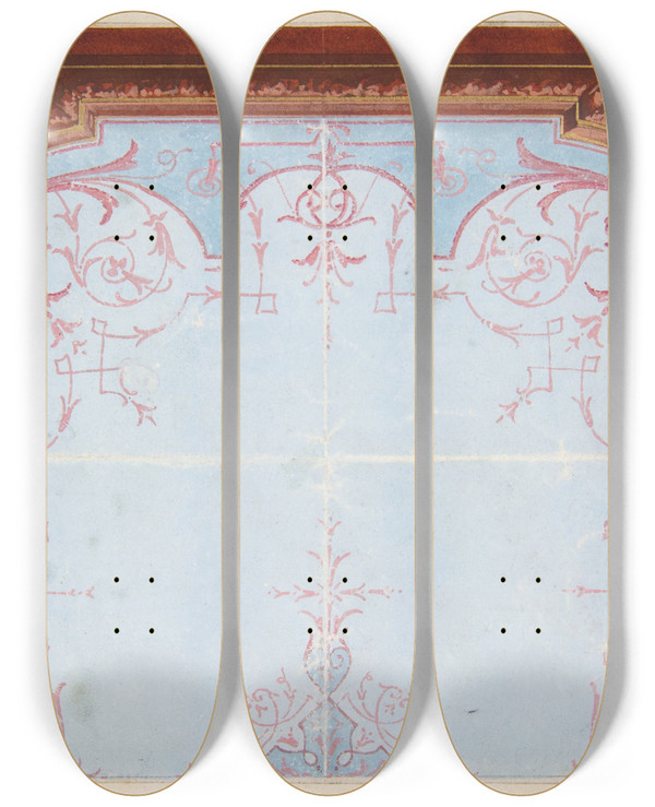 Triptych art skateboard deck of Julesedmondcharles Lachaise Partial Design For Painted Ceiling by Jules-Edmond-Charles Lachaise (1897)