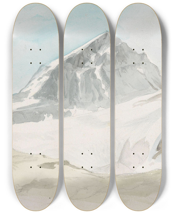 Triptych art skateboard deck of Adolph Tidemand Fra Bverdalen by Adolph Tidemand (1814-1876)