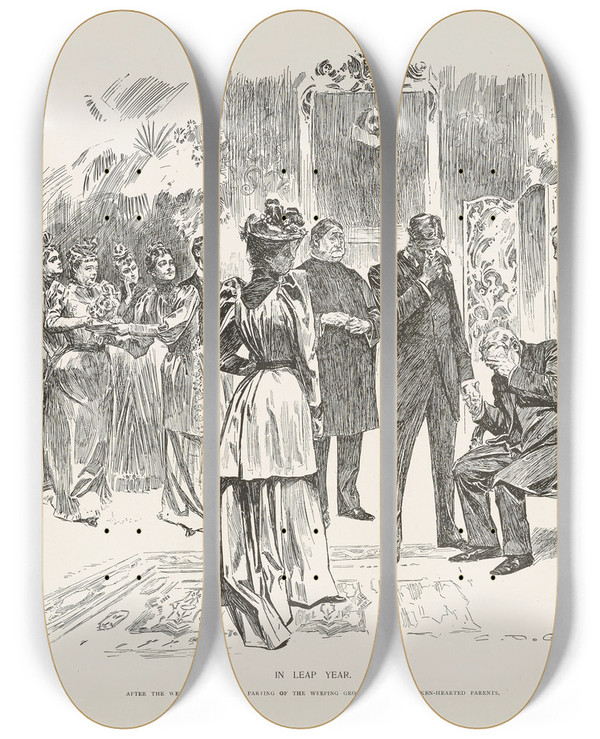 Triptych art skateboard deck of Charles Dana Gibson In Leap Year by Charles Dana Gibson (1867-1944)