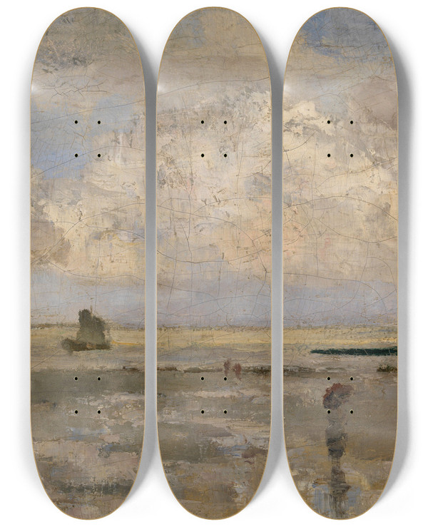 Triptych art skateboard deck of Guillaume Vogels Beach by Guillaume Vogels (1836-1896)