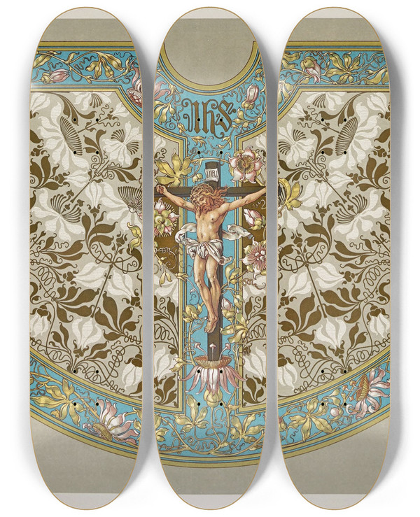Triptych art skateboard deck of Anton Seder Die Pflanze In Kunst Und Gewerbe Pl040 by Anton Seder (1850-1916)