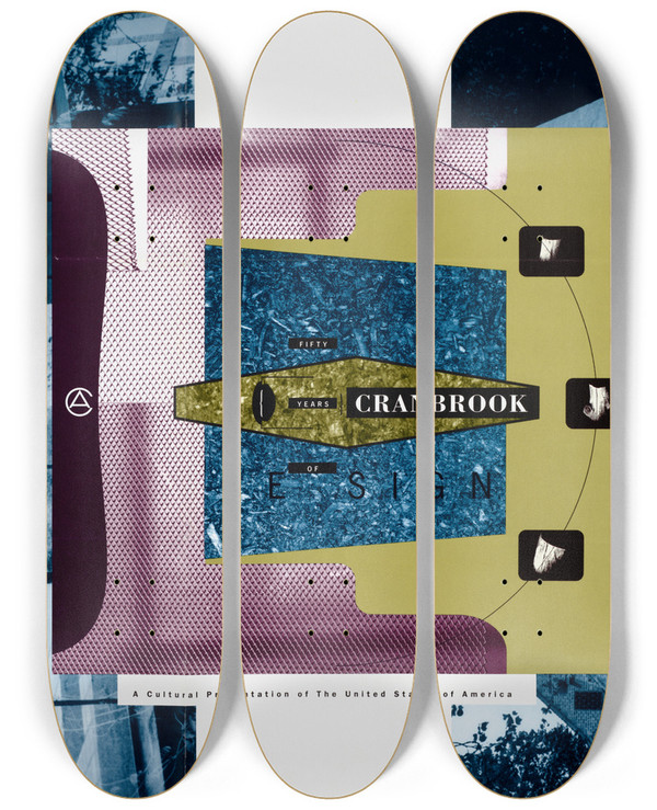 Triptych art skateboard deck of Us Information Agency Cranbrook Fifty Years Of Design by U S Information Agency (1953-1999)