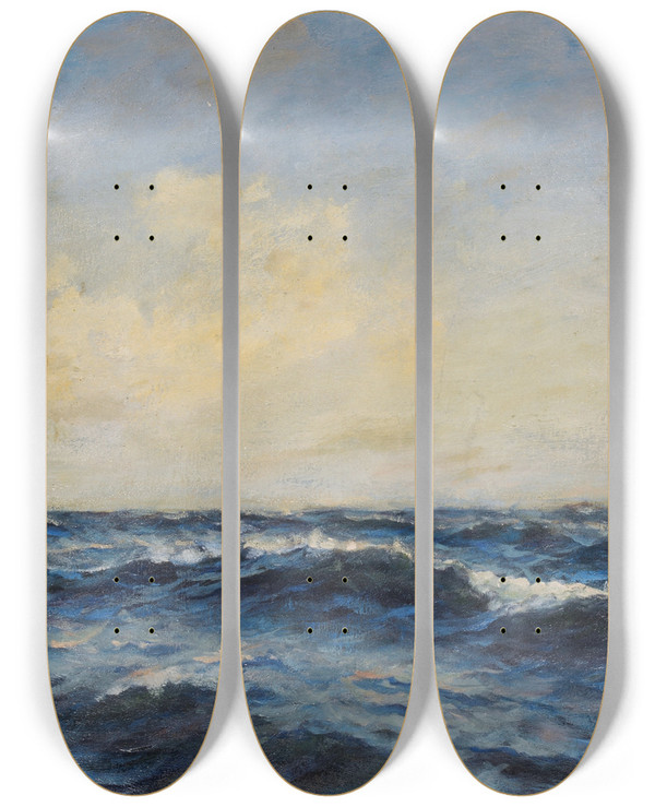 Triptych art skateboard deck of William De Goumois On The High Seas by William de Goumois (1865-1941)