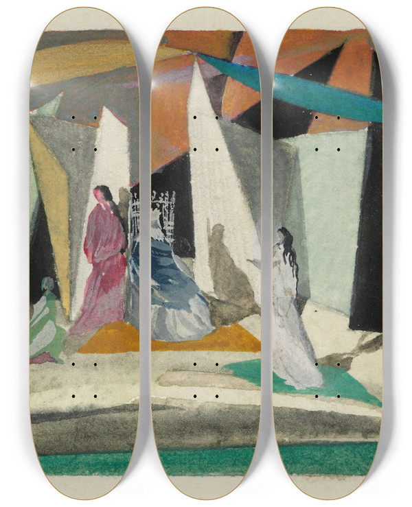 Triptych art skateboard deck of Sergey Chekhonin Theatre Set Design_2 by Sergey Chekhonin (1878-1936)