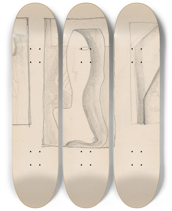 Triptych art skateboard deck of Mikul Galanda Sketchbook_37 by Mikulas Galanda (1895-1938)