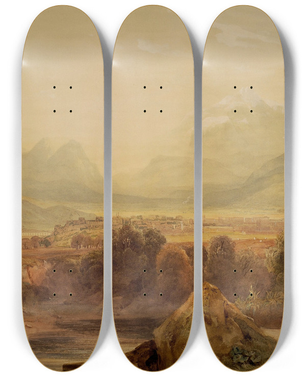Triptych art skateboard deck of Hugh William Williams View Of Thebes by Hugh William Williams (1773-1829)