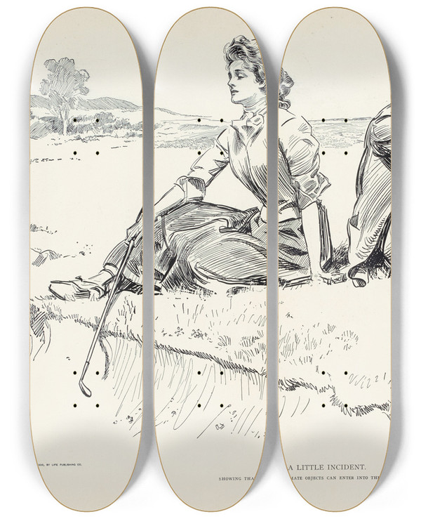 Triptych art skateboard deck of Charles Dana Gibson A Little Incident_1 by Charles Dana Gibson (1867-1944)