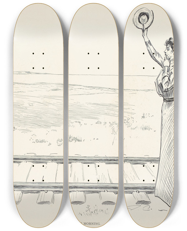 Triptych art skateboard deck of Charles Dana Gibson Monday Morning_1 by Charles Dana Gibson (1867-1944)