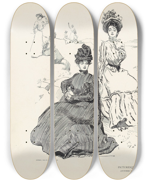 Triptych art skateboard deck of Charles Dana Gibson Picturesque America Anywhere In The Mountains_2 by Charles Dana Gibson (1867-1944)