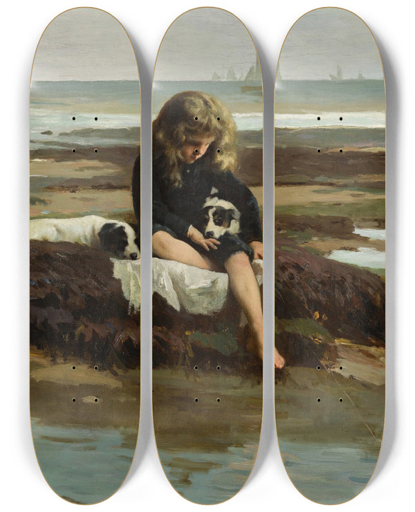 Triptych art skateboard deck of Alexander Mark Rossi The Limpets by Alexander Mark Rossi (1840-1916)