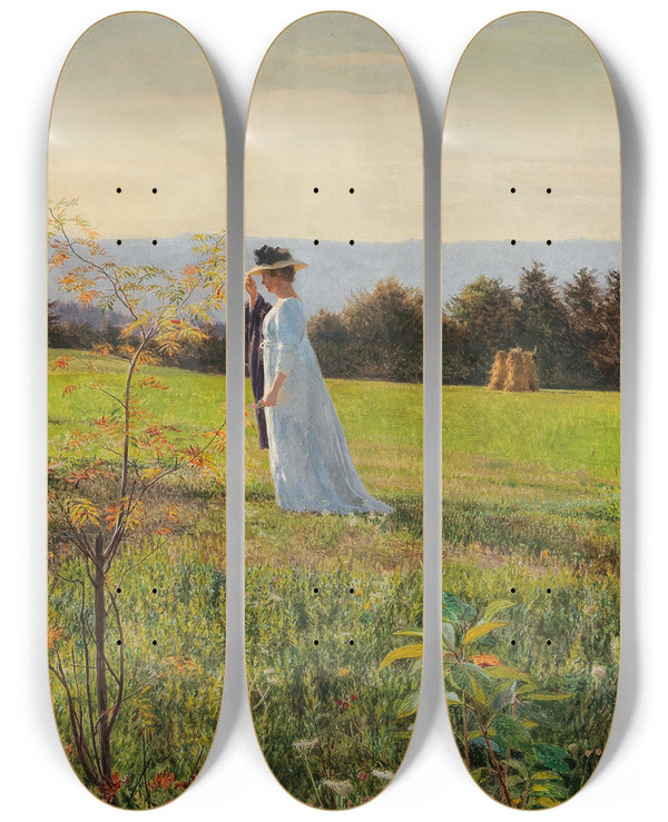 Triptych art skateboard deck of Emanuel Baschny Ein Sommertag by Emanuel Baschny (1876-1932)