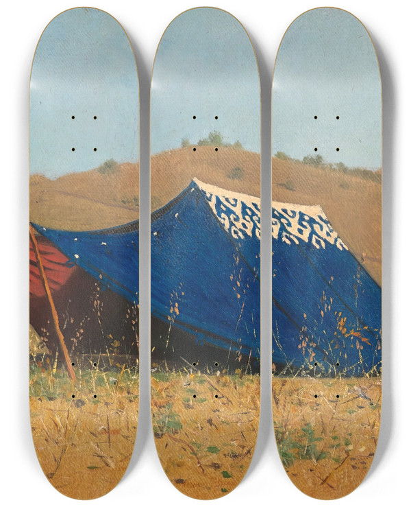 Triptych art skateboard deck of Vasily Vereshchagin Chinese Tent by Vasily Vereshchagin (1842-1904)