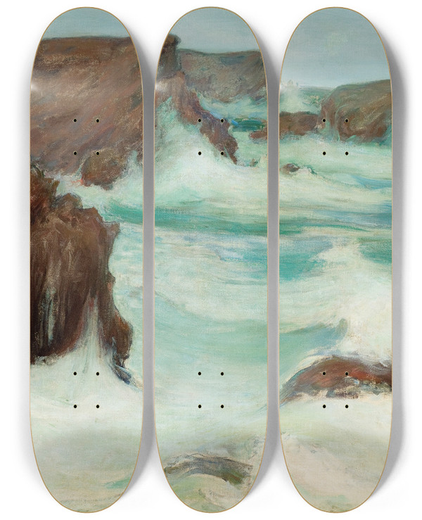 Triptych art skateboard deck of Wadysaw Lewiski The Sea In Brittany by Wadysaw lewiski (1854-1918)