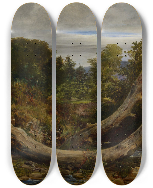 Triptych art skateboard deck of Richard Redgrave The Heron Disturbed by Richard Redgrave (1804-1888)