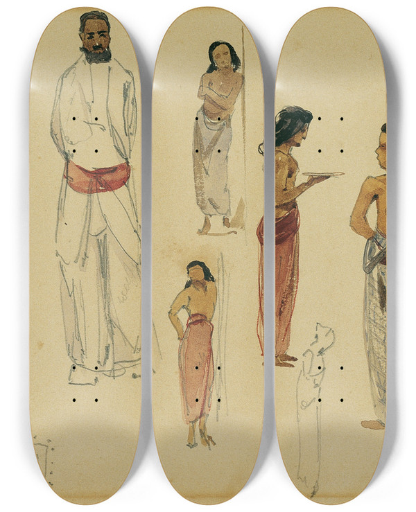 Triptych art skateboard deck of Joseph Selleny Singhalesische Priester Auf Ceylon by Joseph Selleny (1824-1875)