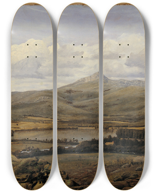 Triptych art skateboard deck of William James Stillman Mount Chocorua by William James Stillman (1828-1901)