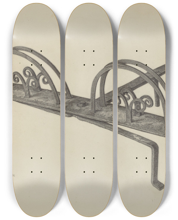Triptych art skateboard deck of Albert Taxson Toast Rack by Albert Taxson