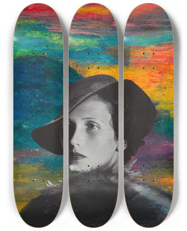 Triptych art skateboard deck of Karl Wiener Ohne Titel Collage_2 by Karl Wiener (1901-1949)
