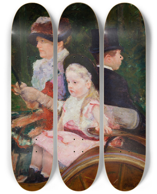 Triptych art skateboard deck of Mary Cassatt A Woman And A Girl Driving by Mary Cassatt (1844-1926)