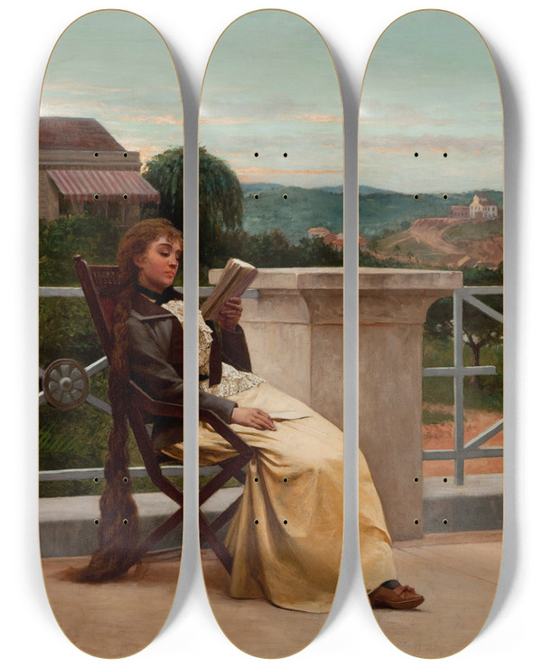 Triptych art skateboard deck of Almeida Jnior Reading by Almeida Junior (1850-1899)