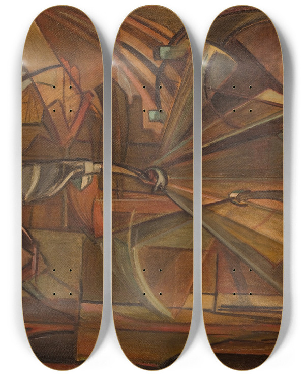 Triptych art skateboard deck of Leon Chwistek Fencing Match by Leon Chwistek (1884-1944)