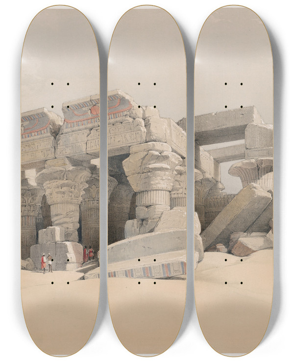 Triptych art skateboard deck of David Roberts Kom Ombo Nov 21St 1838_1 by David Roberts (1796-1864)
