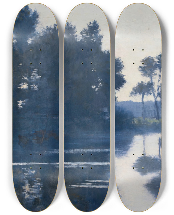 Triptych art skateboard deck of Alphonse Osbert La Tombe Du Soir Sur Loise by Alphonse Osbert (1857-1939)