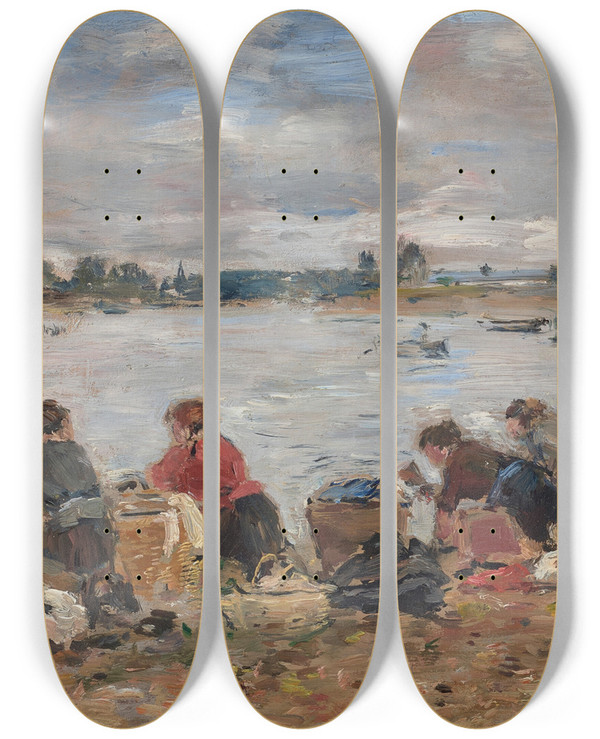 Triptych art skateboard deck of Eugne Boudin Laveuses Au Bord De La Touques_2 by Eugene Boudin (1824-1898)